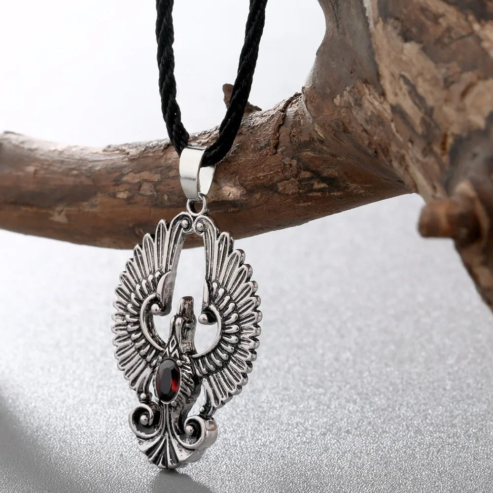 Phoenix Pendant Necklace Bird With Red Gem Necklace