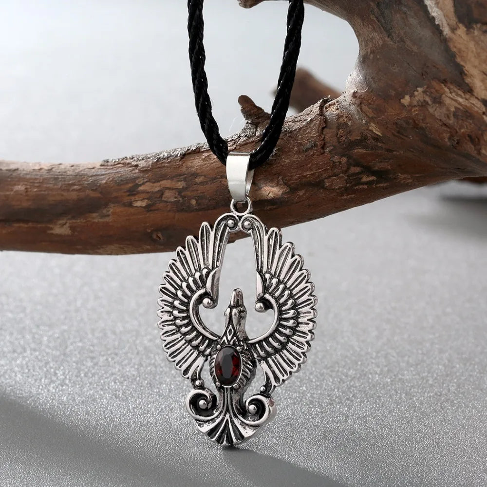 Phoenix Pendant Necklace Bird With Red Gem Necklace