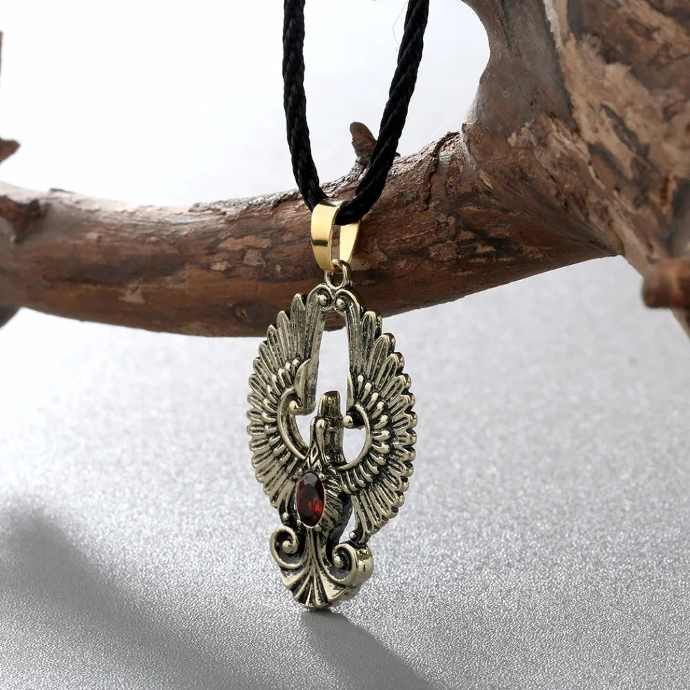 Phoenix Pendant Necklace Bird With Red Gem Necklace