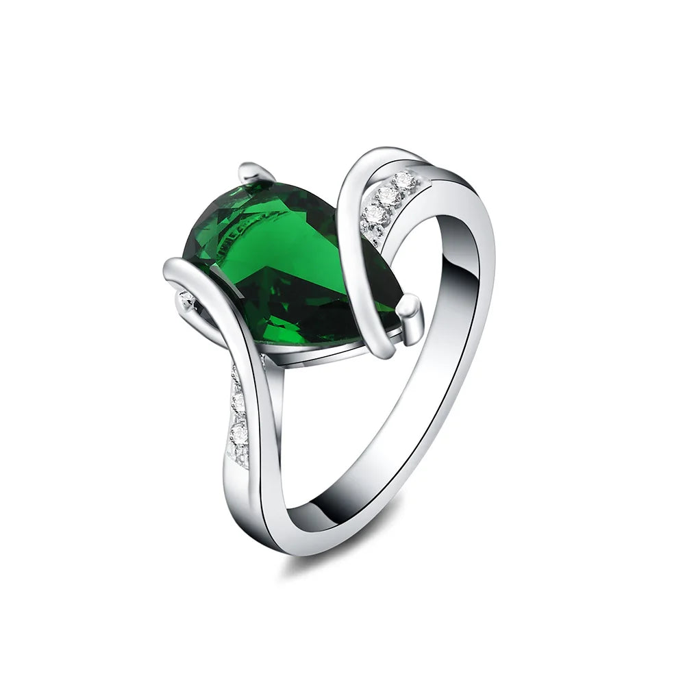 925 Sterling Silver Green AAAAA Zircon Ring