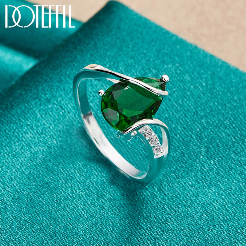 925 Sterling Silver Green AAAAA Zircon Ring