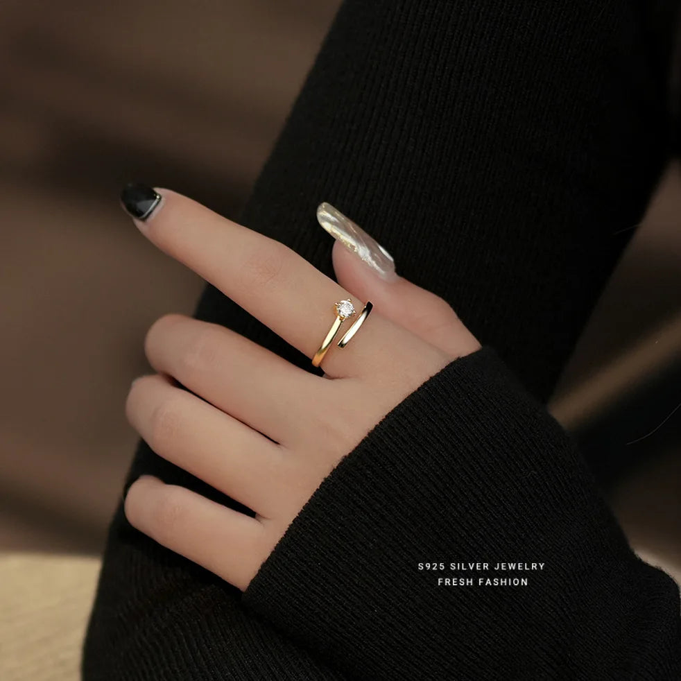925 Sterling Silver Four Claws Zircon Ring
