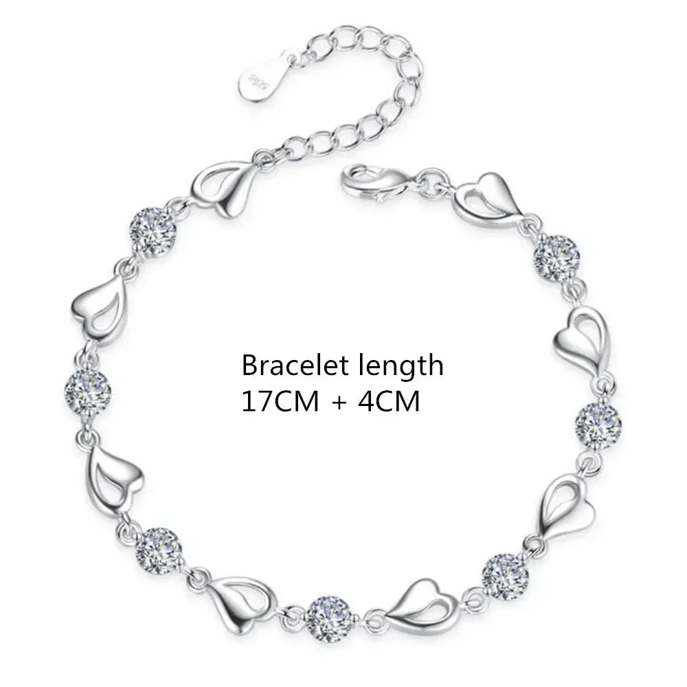 925 Sterling Silver Heart Shaped Necklace & Bracelet