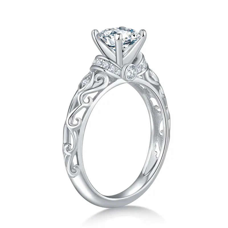 Vintage Style Moissanite Engagement Ring 1.17ctw 925 Sterling Silver