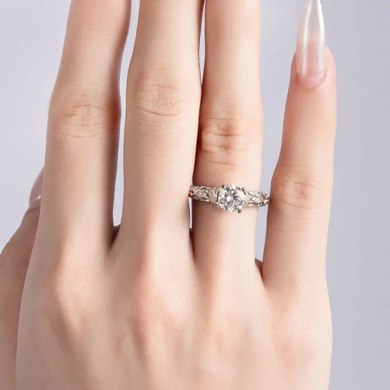 Vintage Style Moissanite Engagement Ring 1.17ctw 925 Sterling Silver