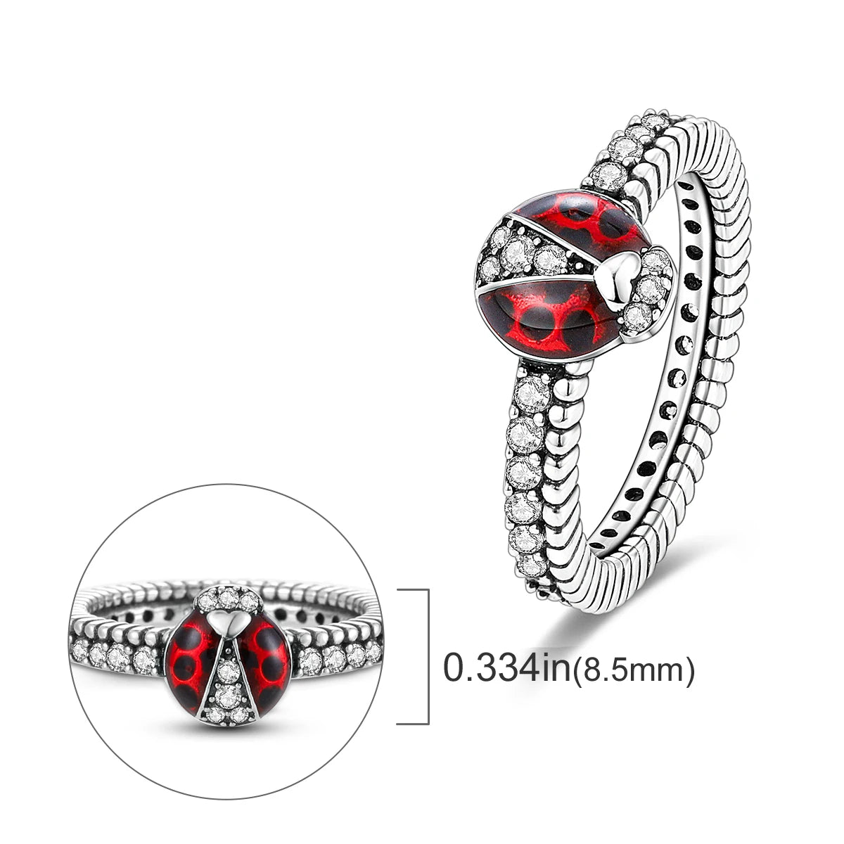 925 Sterling Silver Ladybug Zircon Ring