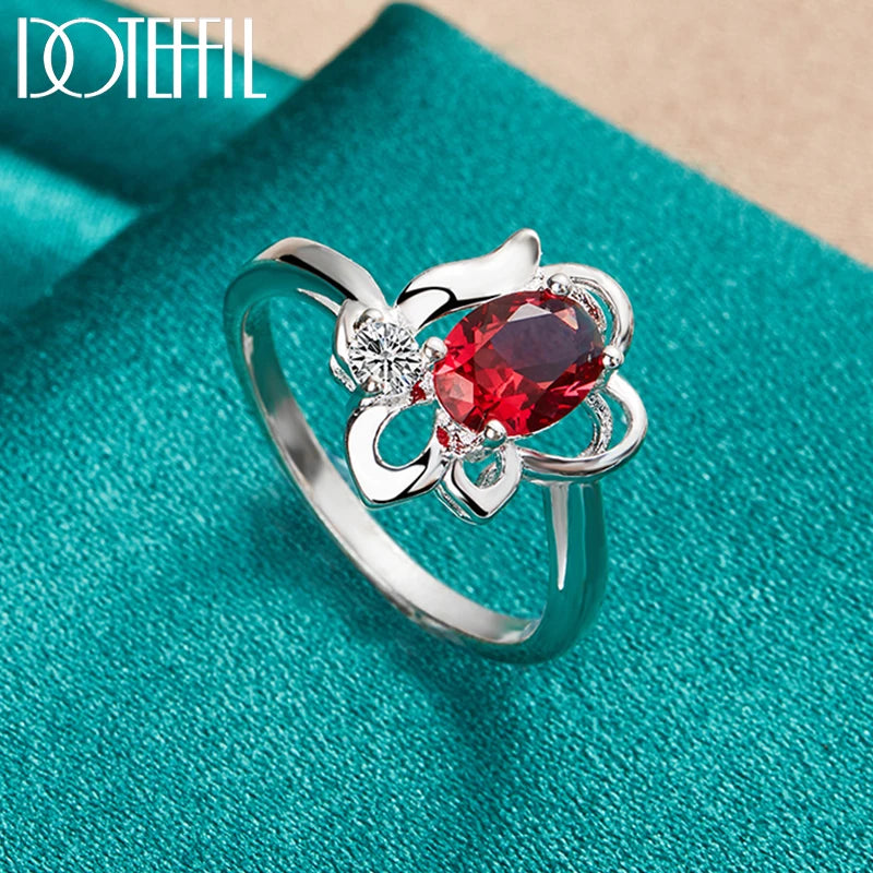 925 Sterling Silver Red AAA Zircon Ring