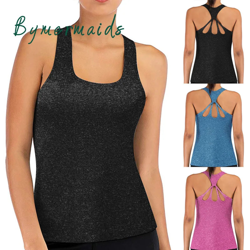 Summer Sports Yoga Vest Women Fitness Gym Tank Tops Back Cross Hollow Yoga Top Quick Dry Sleeveless Sports T-shirt