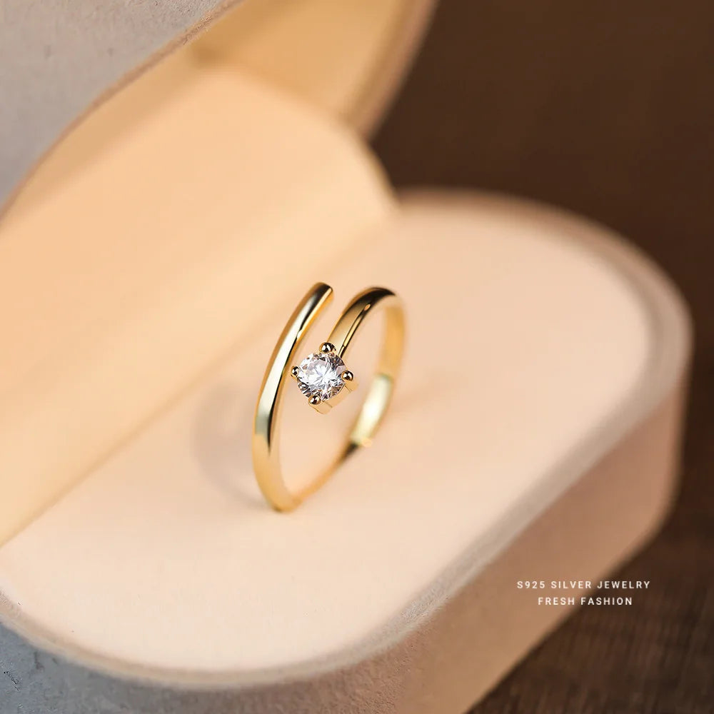 925 Sterling Silver Four Claws Zircon Ring