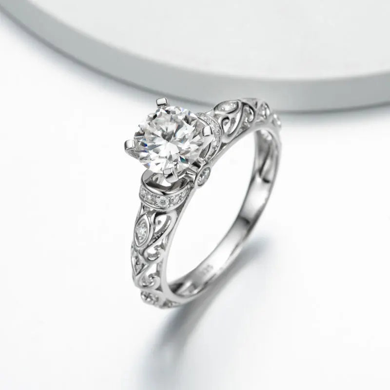 Vintage Style Moissanite Engagement Ring 1.17ctw 925 Sterling Silver