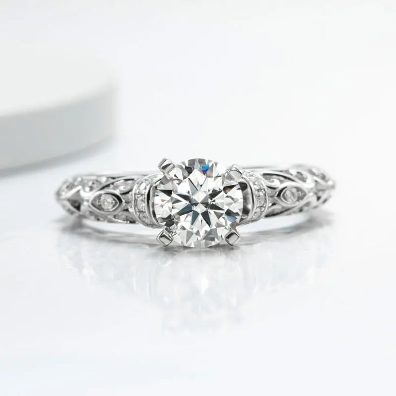Vintage Style Moissanite Engagement Ring 1.17ctw 925 Sterling Silver