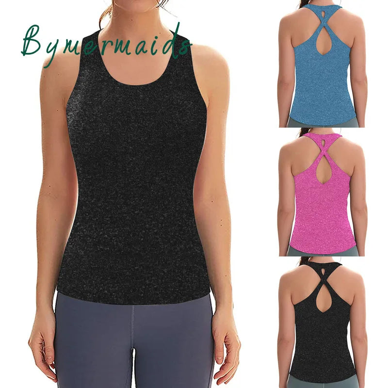 Summer Sports Yoga Vest Women Fitness Gym Tank Tops Back Cross Hollow Yoga Top Quick Dry Sleeveless Sports T-shirt