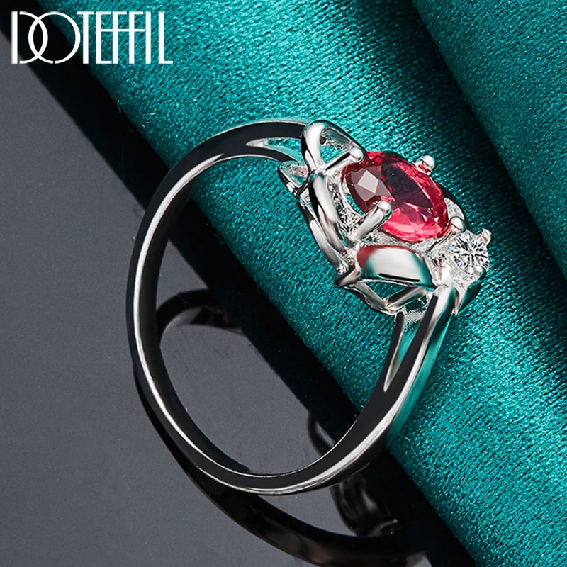 925 Sterling Silver Red AAA Zircon Ring
