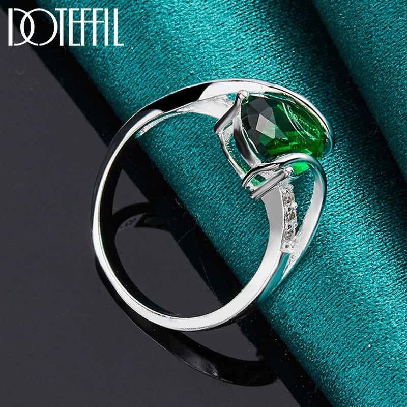 925 Sterling Silver Green AAAAA Zircon Ring