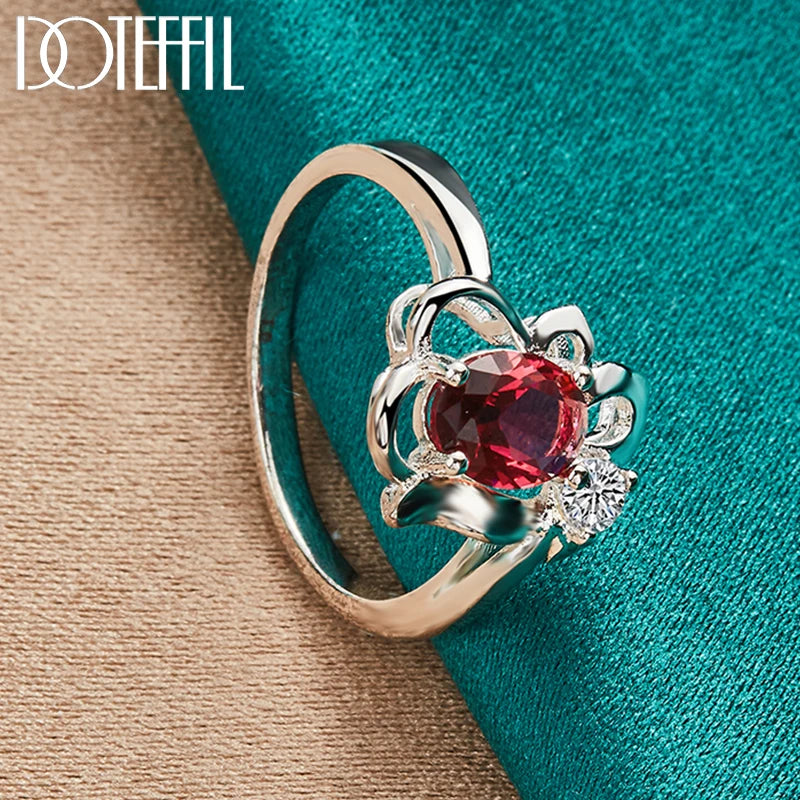925 Sterling Silver Red AAA Zircon Ring