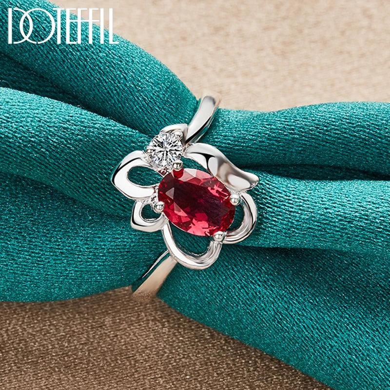 925 Sterling Silver Red AAA Zircon Ring