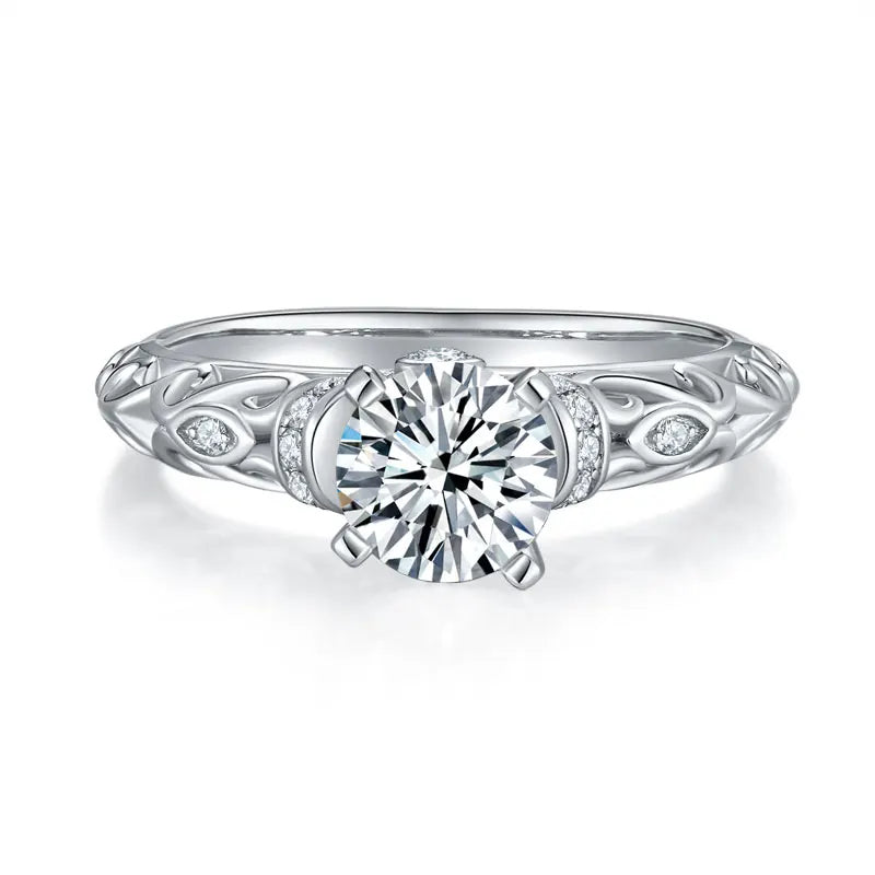 Vintage Style Moissanite Engagement Ring 1.17ctw 925 Sterling Silver