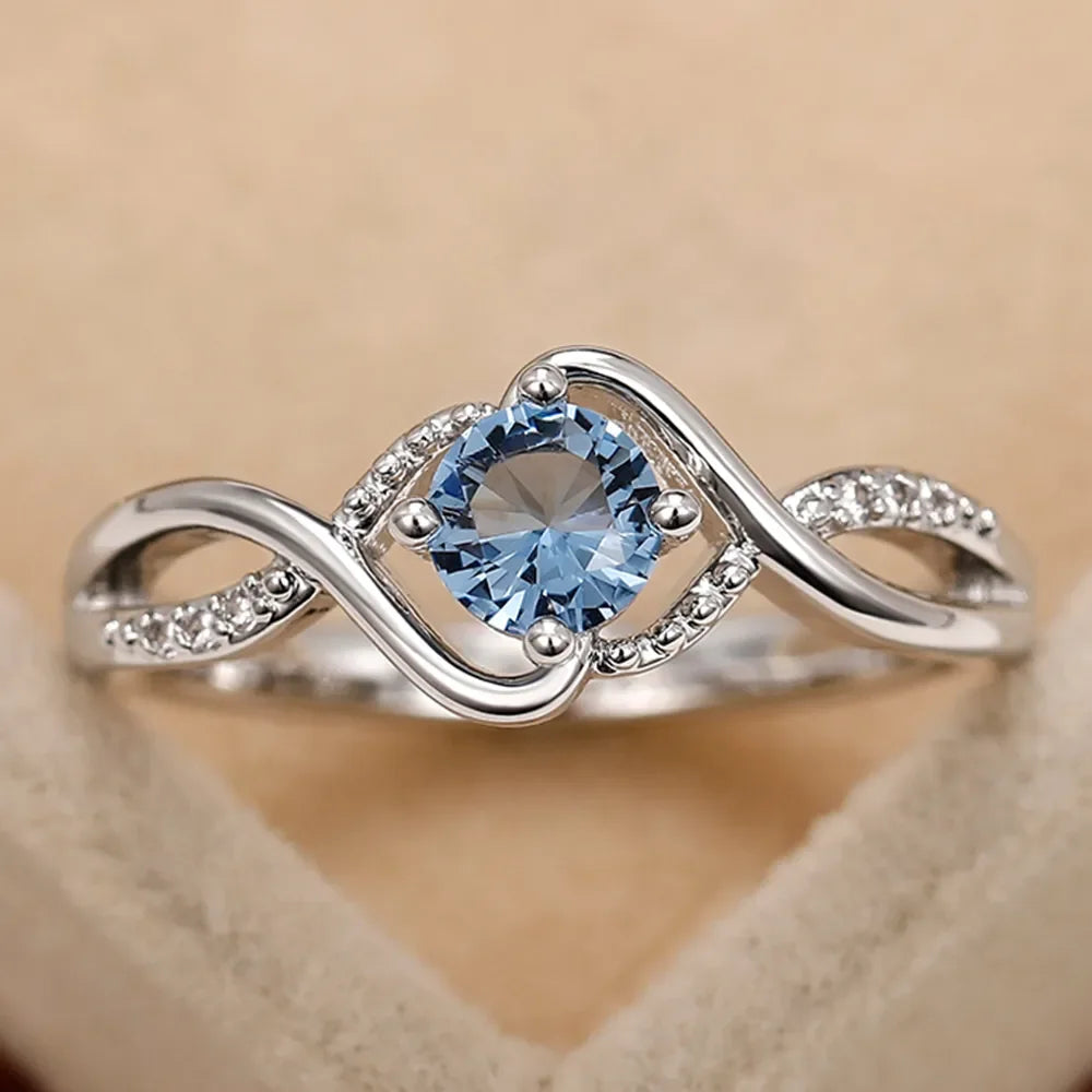 Modern Design Women's Wedding Ring Blue Cubic Zirconia