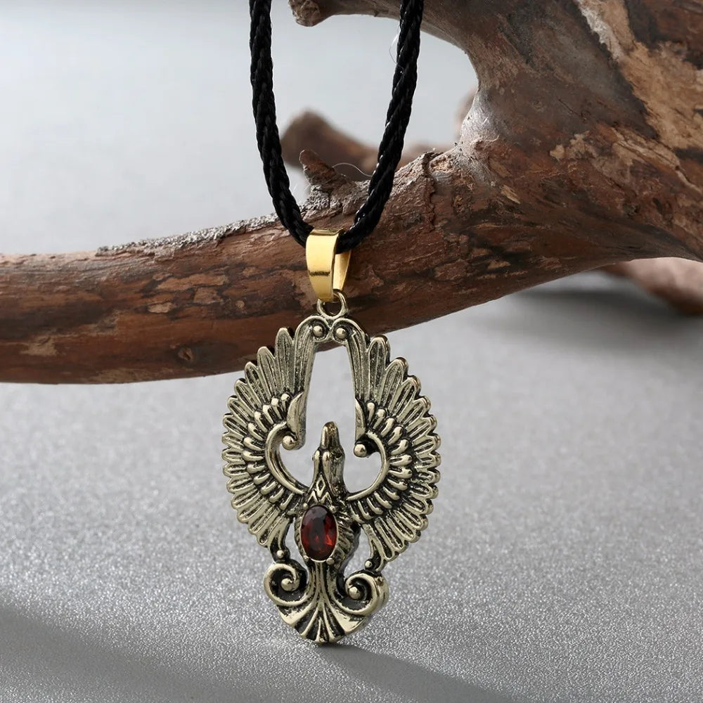 Phoenix Pendant Necklace Bird With Red Gem Necklace