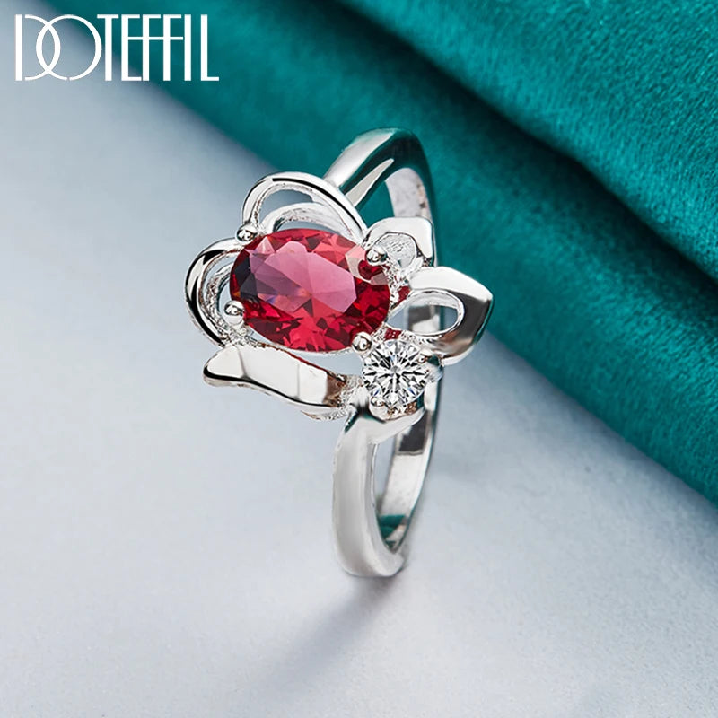 925 Sterling Silver Red AAA Zircon Ring