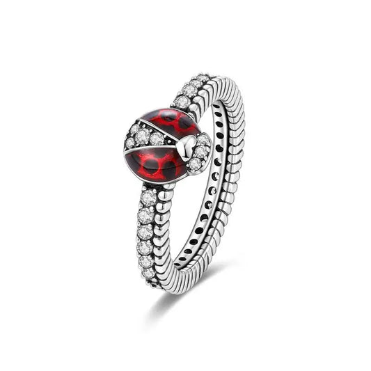 925 Sterling Silver Ladybug Zircon Ring